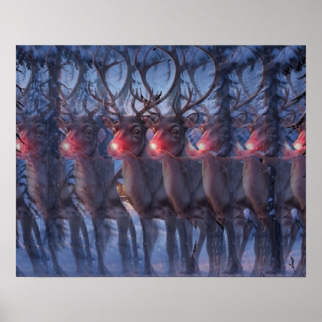 Rudolph Rentier 3D-Stereogramm-Weihnachtsszene  Poster (Vorne)