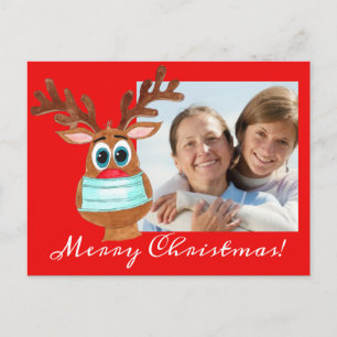Rudolph the Face Masked Reindeer Foto Card Postkarte