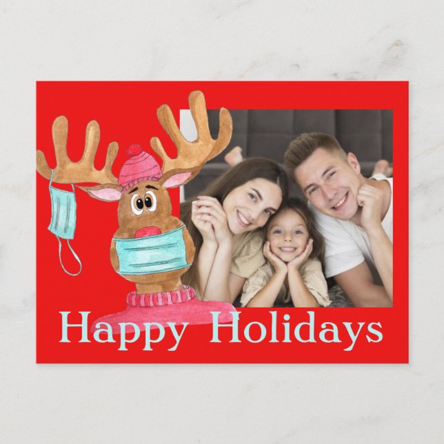 Rudolph the Face Masked Reindeer Foto Card Postkarte (Vorderseite)