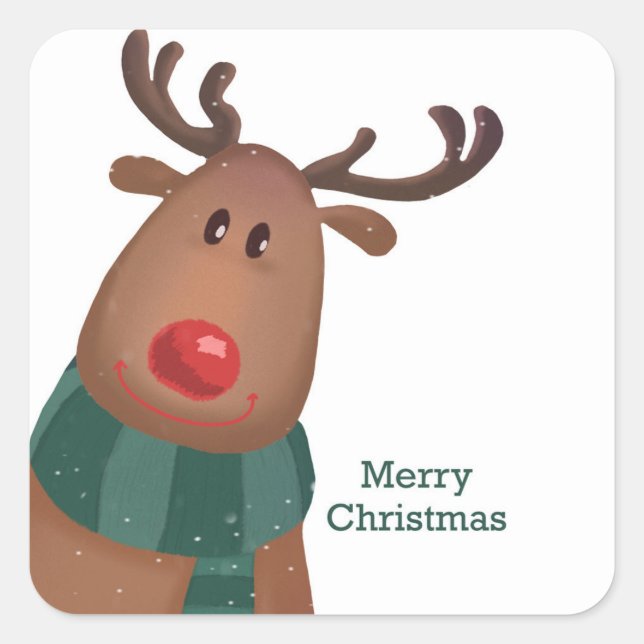 Rudolph The Red Nose Rentier Frohe Weihnachten Quadratischer Aufkleber (Vorderseite)