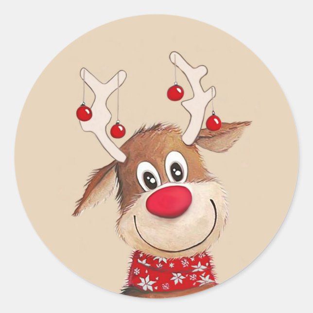 Rudolph the Rentier Christmas Art Runder Aufkleber (Vorderseite)