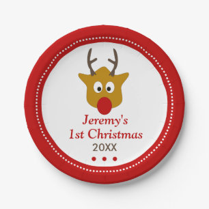 Rudolph the Rentier Niedlich Babys 1. Weihnachten Pappteller