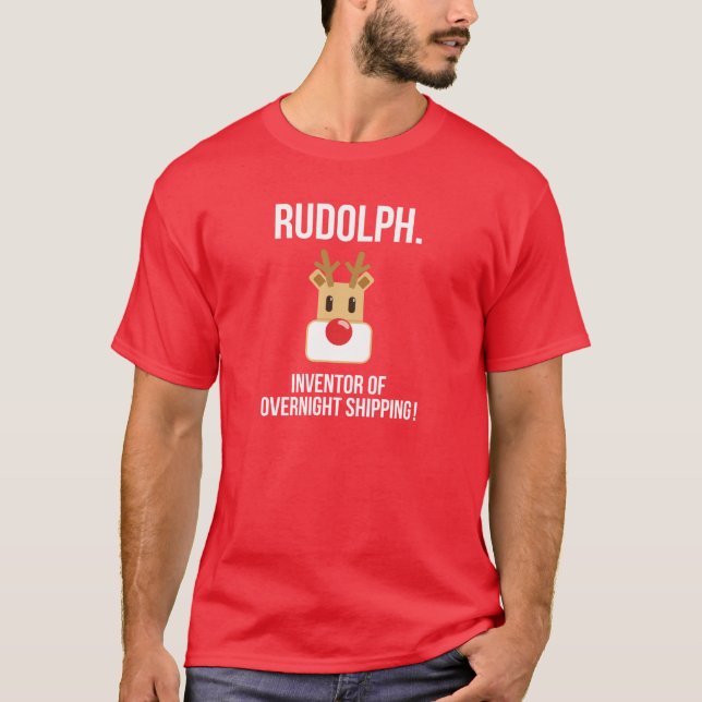 Rudolph Übernachtung Lieferung dunkle Farbe Weihna T-Shirt (Vorderseite)