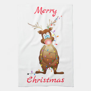 Rudolph und Weihnachtslicht Geschirrtuch
