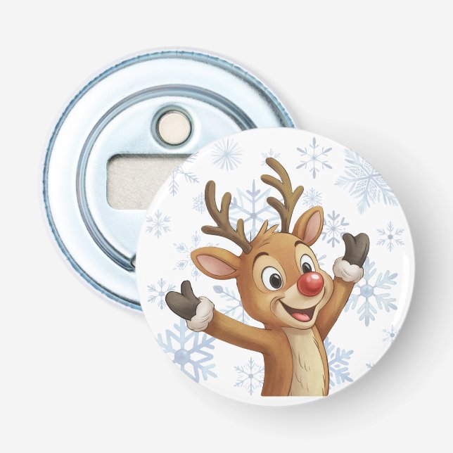 Rudolph With Blue Snowflakes Flaschenöffner (Vorderseite)