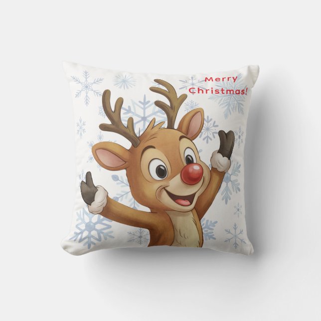 Rudolph with Blue Snowflakes Reversible Kissen (Vorderseite)