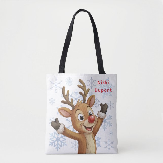 Rudolph with Blue Snowflakes Reversible Tasche (Vorderseite)