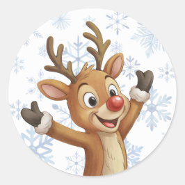 Rudolph With Blue Snowflakes Runder Aufkleber