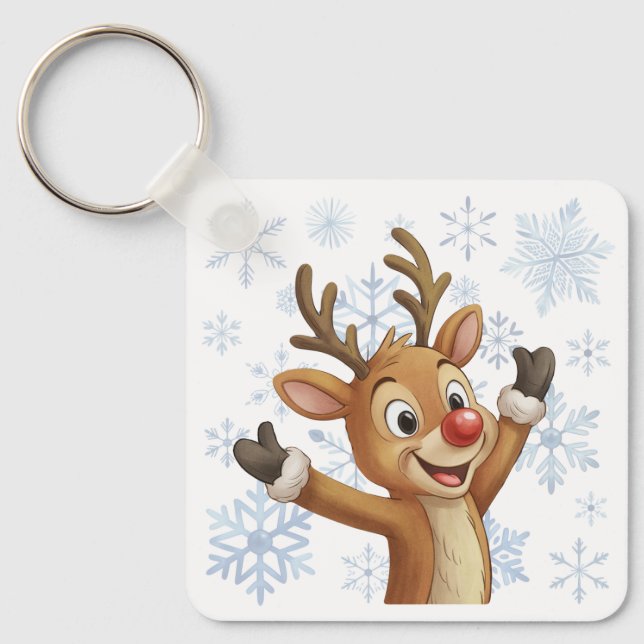 Rudolph With Blue Snowflakes Schlüsselanhänger (Vorderseite)