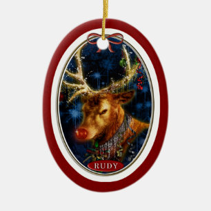 Rudy Reindeer Digital Art Red Keramik Ornament