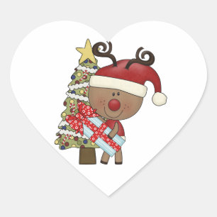 Rudy Reindeer Holiday Tree Herz-Aufkleber