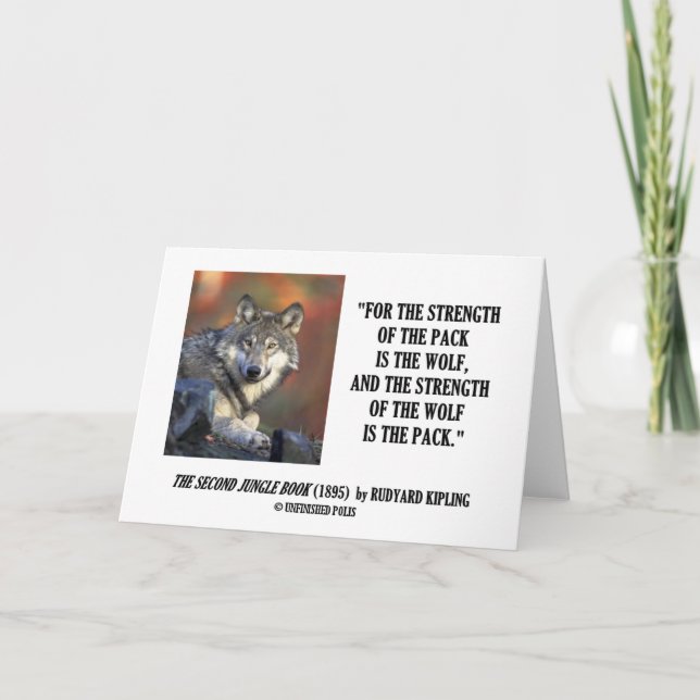 Rudyard Kipling Stärke des Pack Wolf Zitats Karte (Vorderseite)