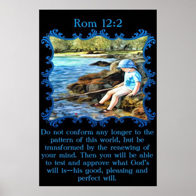 Rue 12:2 Baby Junge fischen im Fluss. Poster (Vorne)