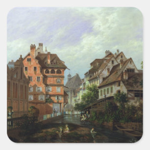Rue des Tanneurs, Colmar, 1875 Quadratischer Aufkleber