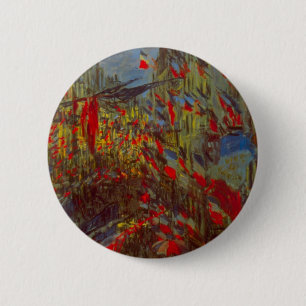Rue Montorgueil mit Flaggen von Claude Monet Button