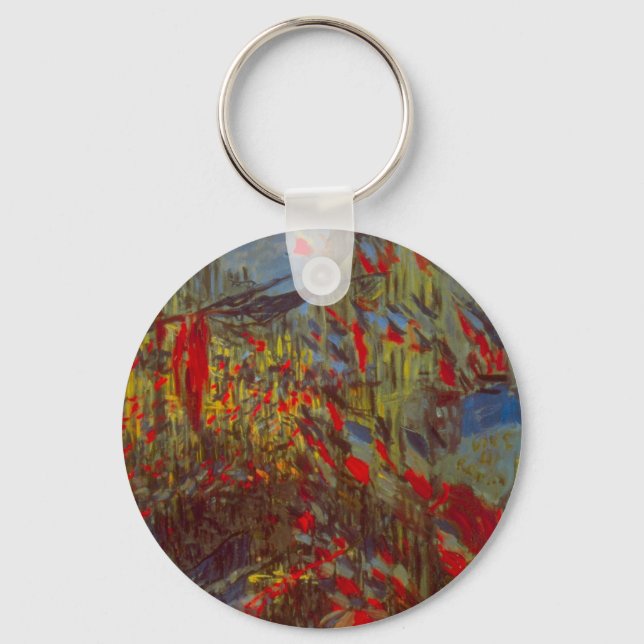 Rue Montorgueil mit Flaggen von Claude Monet Schlüsselanhänger (Vorderseite)