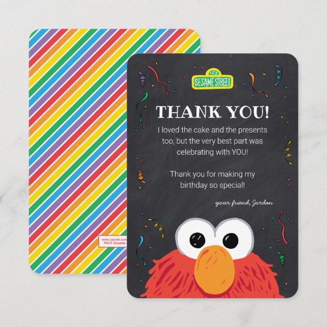 Rue Sésame | Elmo Carte d'anniversaire Merci table (Devant / Derrière)