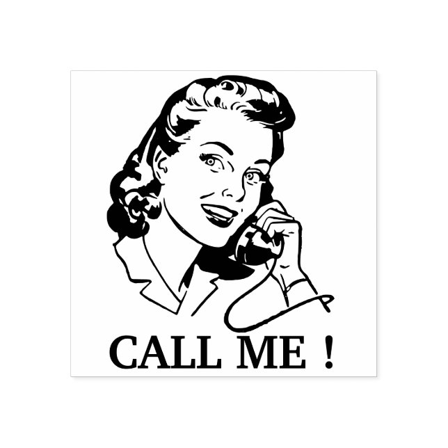 Ruf mich an! - Retrofrau am Telefon Gummistempel (Prägung)