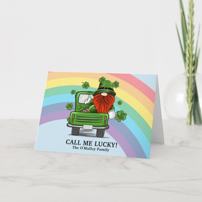 Ruf mich glücklich Irish Gnome St Patricks Day Hol Dankeskarte (Vorderseite)