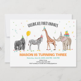 Rufen alle Party Tiere Zoo Wild Boy Geburtstag Einladung