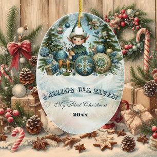 Rufen Sie alle Elfen Snowflake Weihnachts-Party la Keramik Ornament