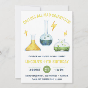 Rufen Sie alle Mad Scientists! Science Birthday Pa Einladung