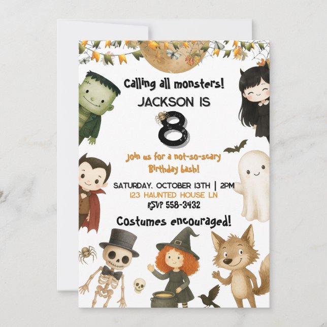 Rufen Sie alle Monster! Halloween-Party Birthday Einladung (Vorderseite)