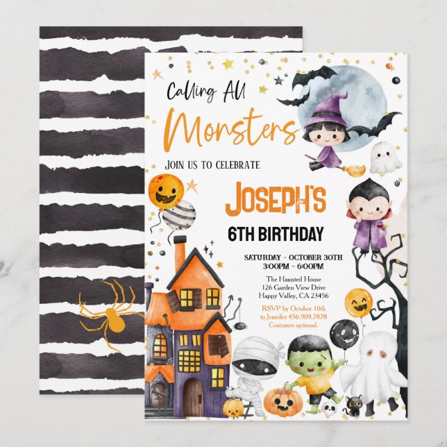 Rufen Sie alle Monster Halloween Party Niedlich Einladung (Vorne/Hinten)