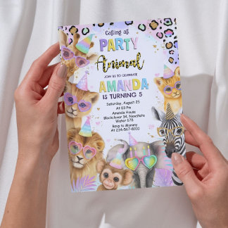 Rufen Sie alle Party Tiere - Jungle Safari Geburts Einladung