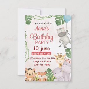 Rufen Sie alle Party Tiere! Safari Birthday Einladung