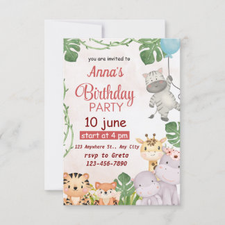 Rufen Sie alle Party Tiere! Safari Birthday Einladung