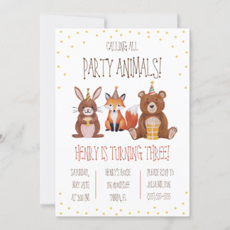 Rufen Sie alle Party Tiere! ThemenGeburtstagsfeier Einladung
