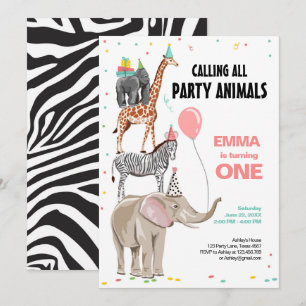 Rufen Sie alle Party Tiere Zoo Wild Girl Geburtsta Einladung