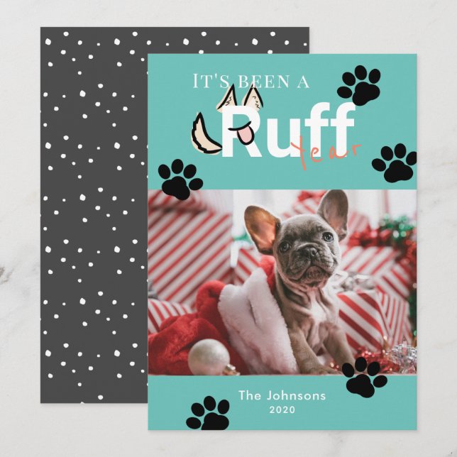 Ruff Year Turquoise Blue Dog Foto Weihnachten (Vorne/Hinten)