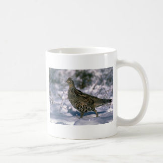 Ruffed Waldhuhn stehend im schneebedeckten Holz Kaffeetasse