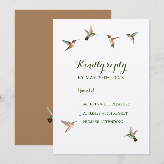 Rufous Hummingbirds Wedding RSVP Einladung (Vorne/Hinten)