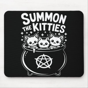 Ruft die Kätzchen Süße Hexen Kessel Halloween Mousepad