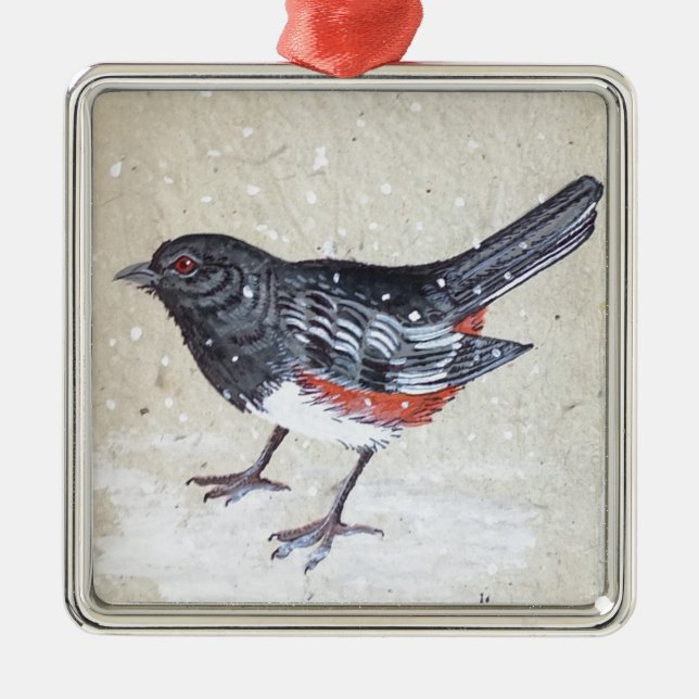 Rufus Sided Towhee Silbernes Ornament (Vorne)