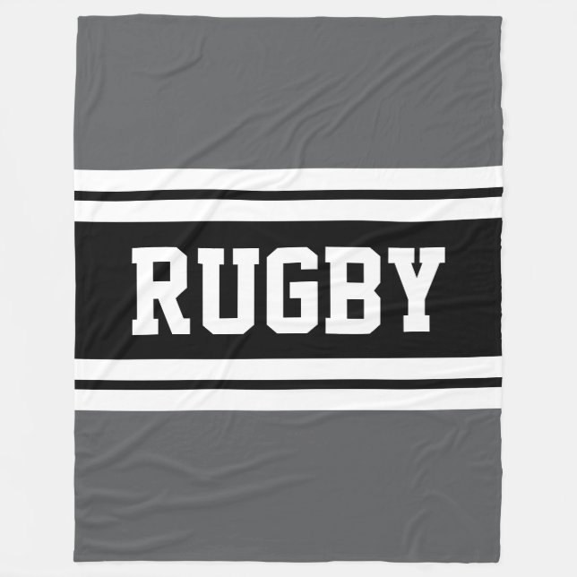 RUGBY Athletic Gray Schwarz-weiß Racing Stripes Fleecedecke (Vorderseite)