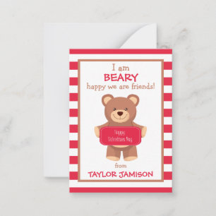 Rugby Bear rayée Valentine's Classroom Cartes