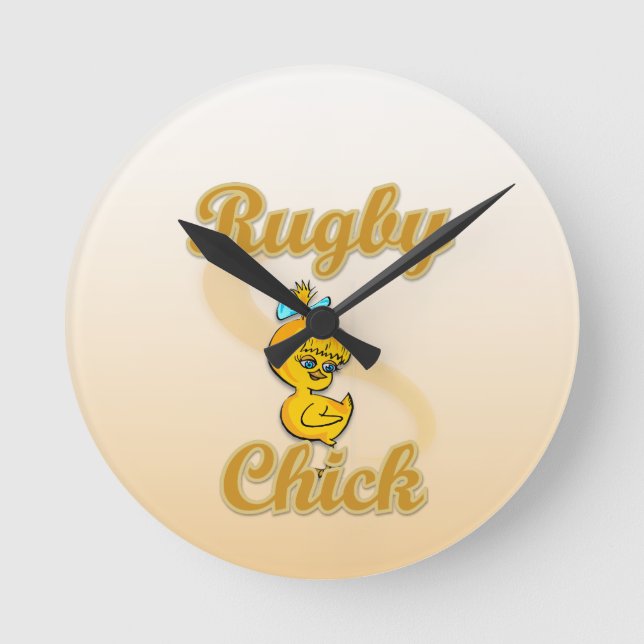 Rugby Chick Runde Wanduhr (Vorderseite)