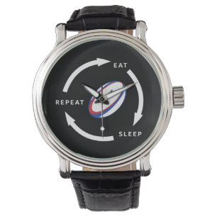 Rugby Eat Sleep Wiederholung Sportfan-Sprichwort Armbanduhr