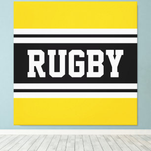 RUGBY Hellgelbe Schwarz-weiße Rennstreifen Leinwanddruck