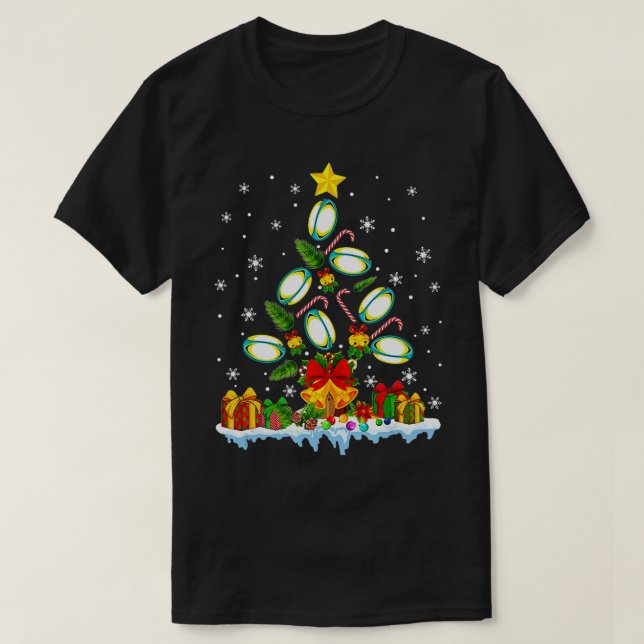 Rugby Lover Christmas ree Lights Weihnachtsmannmüt T-Shirt (Design vorne)