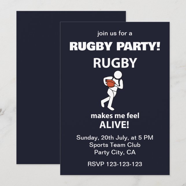 Rugby macht Me Feel Alive Rugby Party Einladung (Vorne/Hinten)