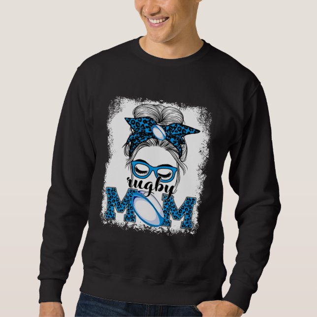 Rugby Mom Mother's Day Game Day Messy Bun Leopard Sweatshirt (Vorderseite)