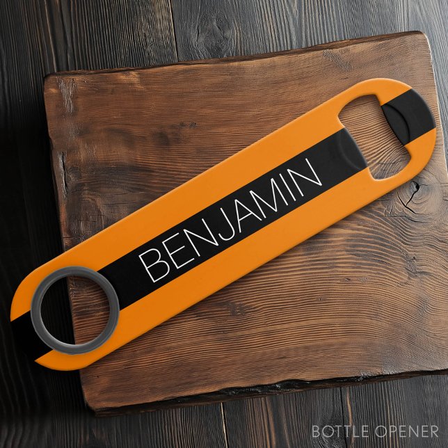 Rugby orange et noir avec nom personnalisé (Custom Bar Key)