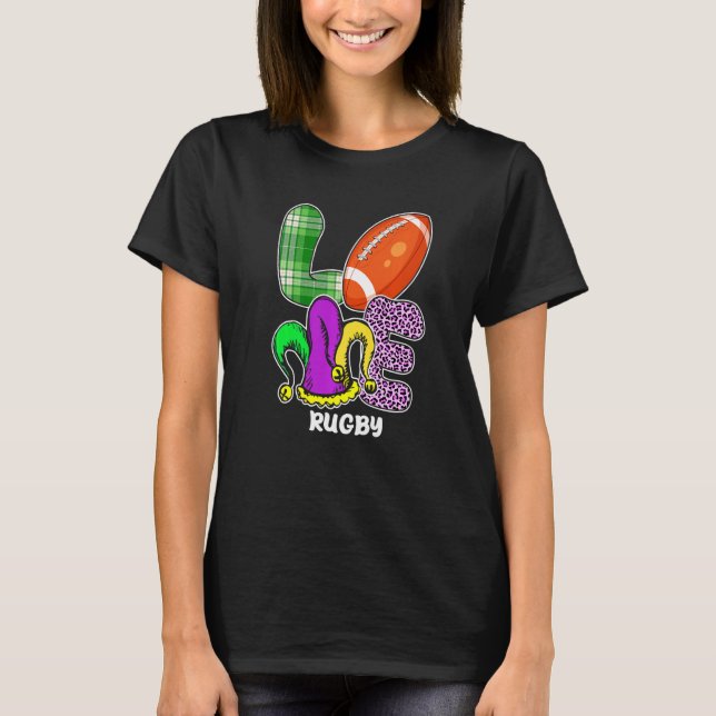 Rugby Player Sports Lover Leopard Mardi Gras Carni T-Shirt (Vorderseite)