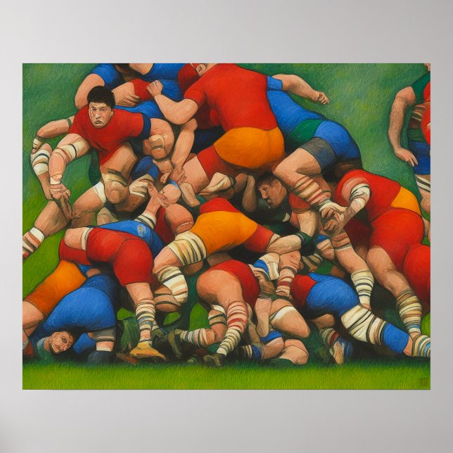 Rugby Ruck - Kunst auf Canvas Print Poster (Vorne)