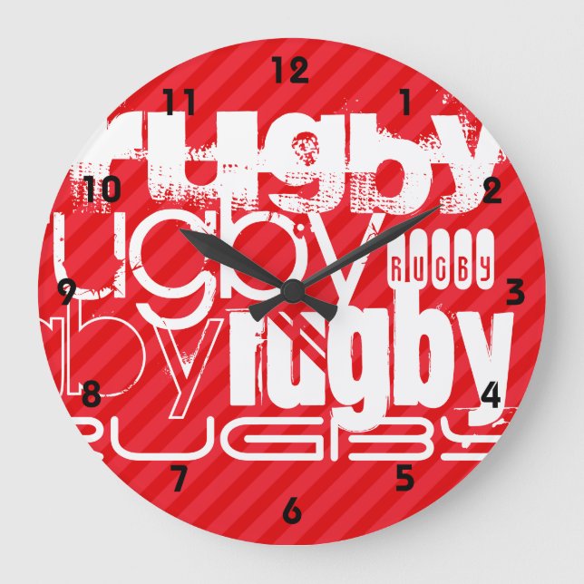Rugby; Scarlet Red Stripes Große Wanduhr (Vorderseite)